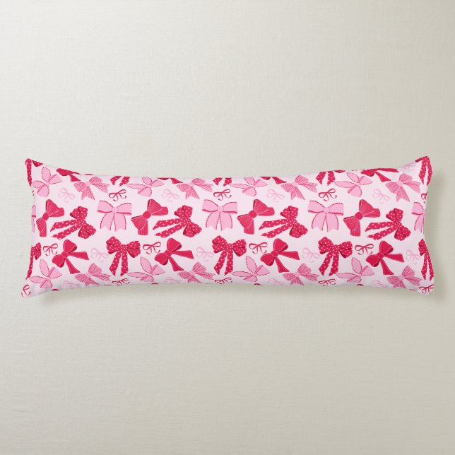Coussins Longs Preppy Hand Drawn Coquette Pink Red Bows (Devant)