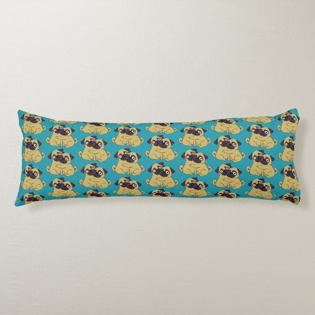 Coussins Longs Pug hug Blue, (Devant)