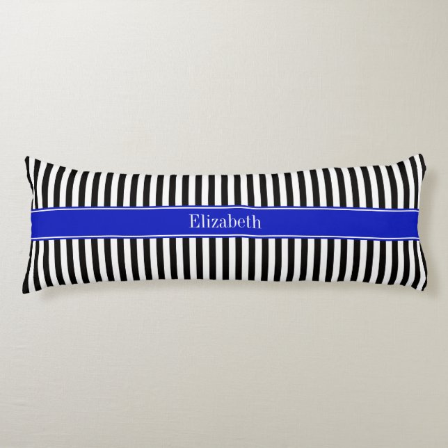 Coussins Longs Rayure Noir Blanc Noir Monogramme Nom (Devant)