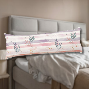 Coussins Longs Rayures de feuilles pastel à l'aquarelle vintage