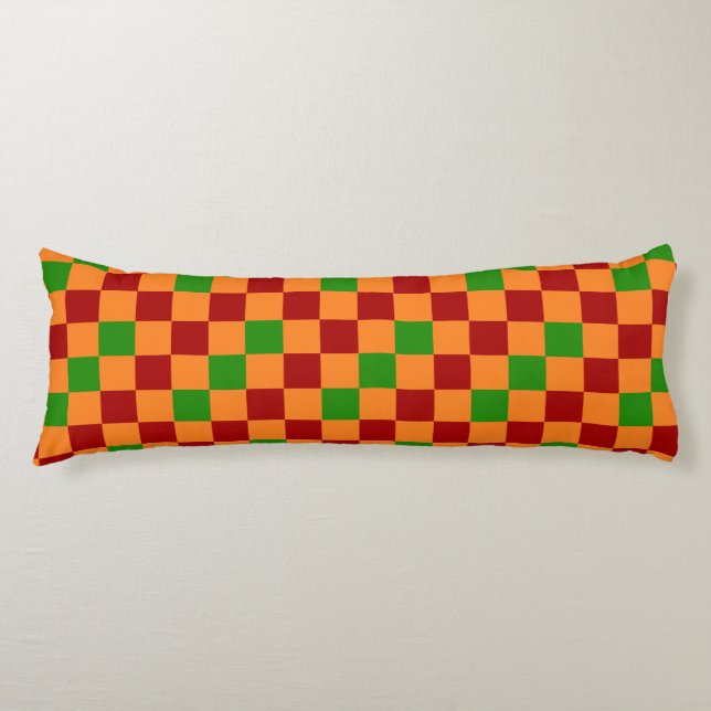 Coussins Longs Red Orange Green Checkered Pattern Design  (Devant)