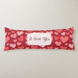 Coussins Longs Red Patterned Je t'aime Coeurs
