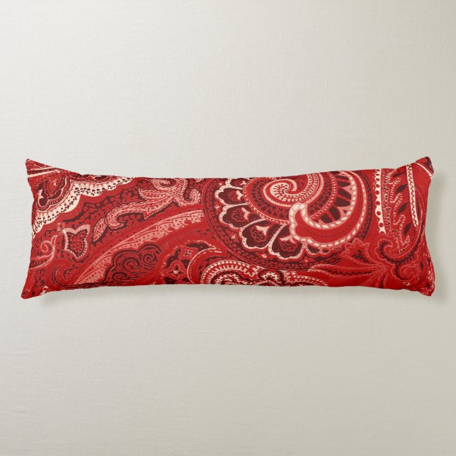 Coussins Longs Rétros bandanna/Bandana rouges de Paisley (Devant)