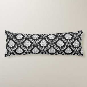 Coussins Longs Rococo Damassé Rpt Motif Blanc sur Noir