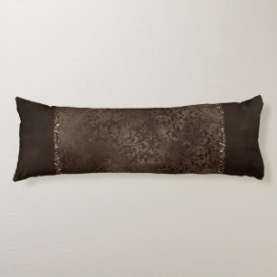 Coussins Longs Romance en bronze de minuit   Satiny Grunge Damask
