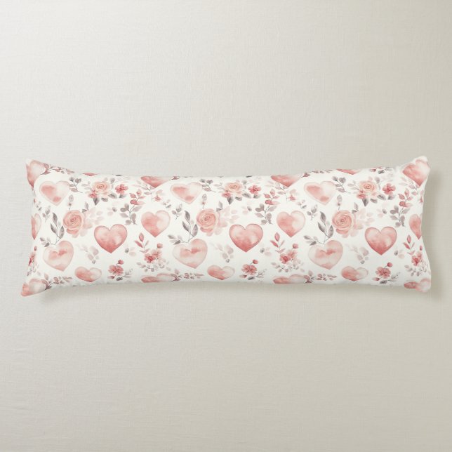Coussins Longs Romantic Pink Hearts Roses Floral (Devant)