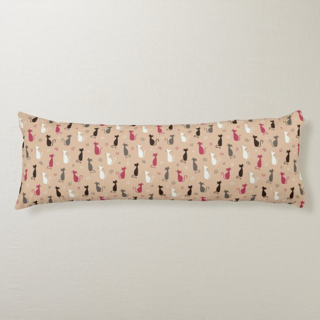 Coussins Longs rose de motif de chats (Devant)