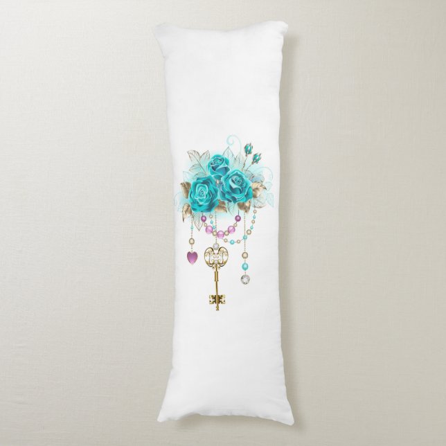Coussins Longs Roses turquoise avec touches (Devant (Vertical))
