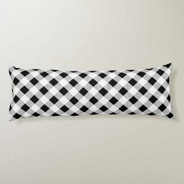 Coussins Longs ruc farmhouse chic black and white plaid (Dos)