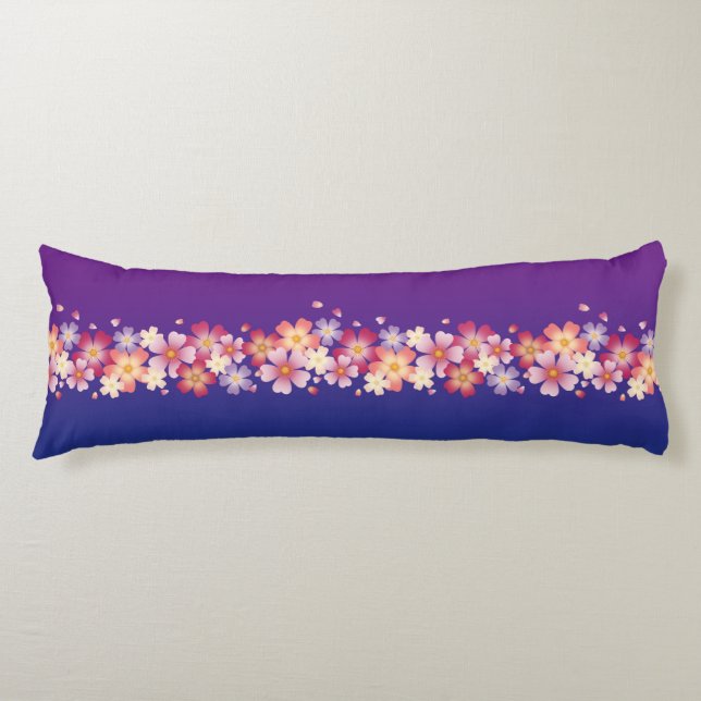 Coussins Longs Sakura Blossoms Mixtes Kimono Style Bleu & Purple (Devant)