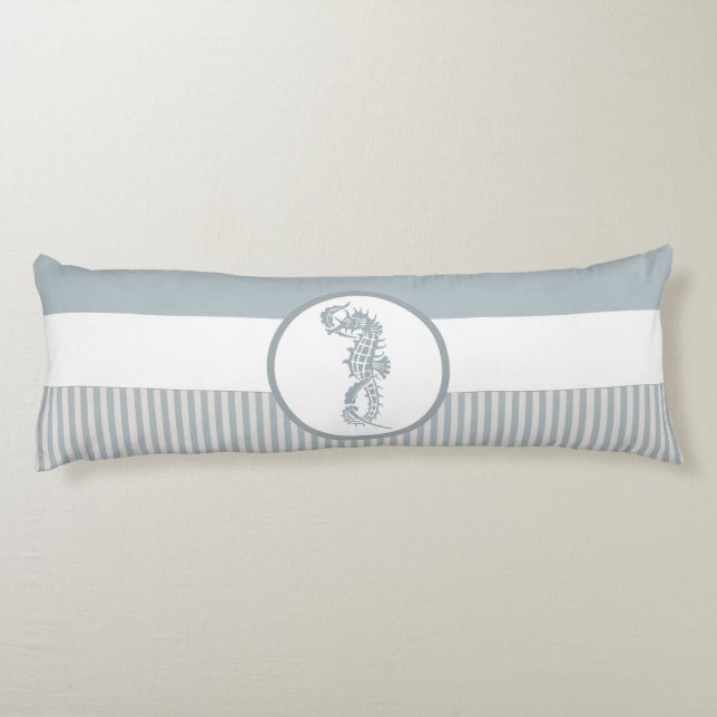 Coussins Longs Seahorse Bleu Classique Nautique Élégant (Dos)