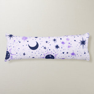 Coussins Longs Soleil Lune Étoiles Noir et Violet Céleste