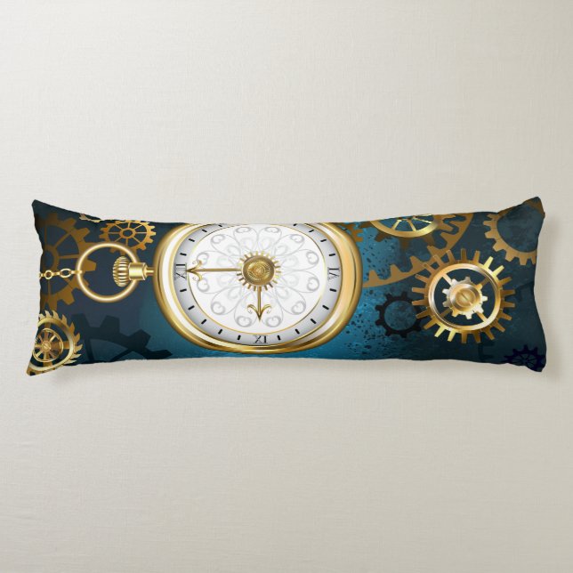 Coussins Longs Steampunk Arrière - plan turquoise avec Gears (Devant)