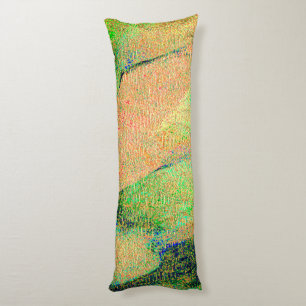 Coussins Longs Style cuir ciré et peinture verte saumon usée