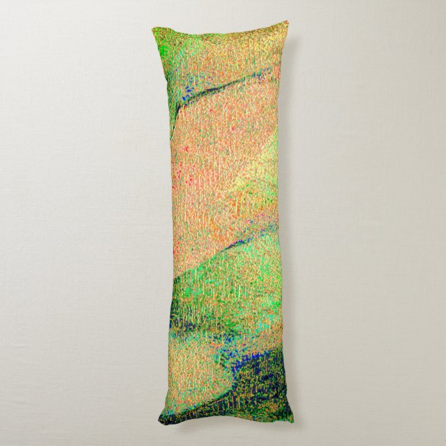 Coussins Longs Style cuir ciré et peinture verte saumon usée (Dos (Vertical))