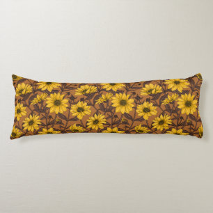 Coussins Longs Sunroot, tournesol sauvage en jaune et marron