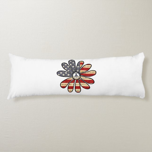 Coussins Longs SYMBOLE DE PAIX HAUTE Fleur SIGNE Drapeau américai (Devant)