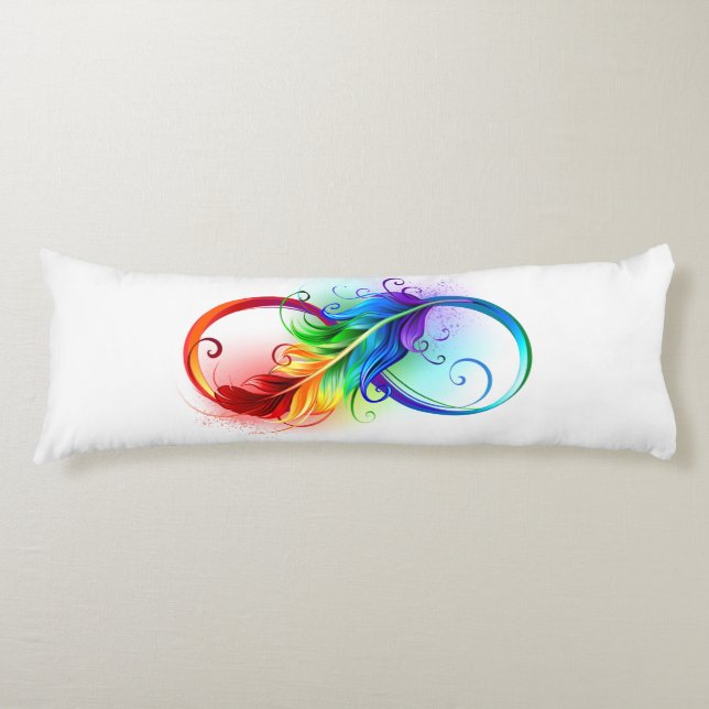 Coussins Longs Symbole d'infini avec plume arc-en-ciel (Devant)