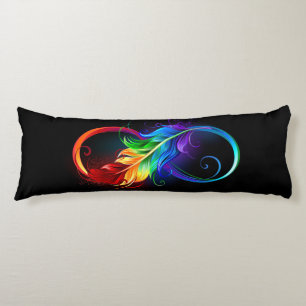 Coussins Longs Symbole d'infini avec plume arc-en-ciel