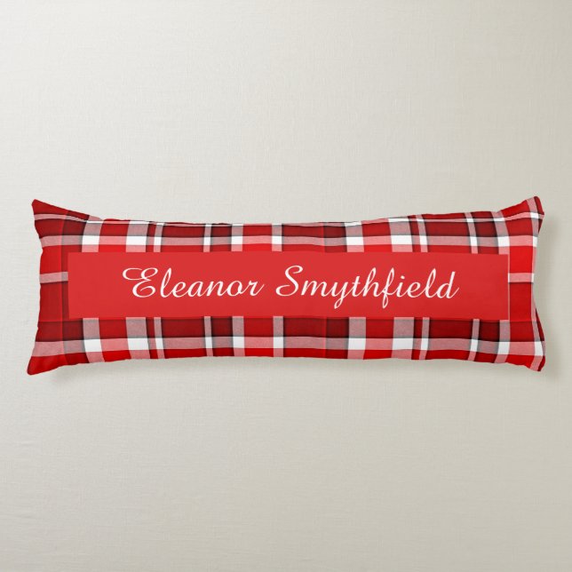 Coussins Longs Tartan rouge blanc plaid personnalisé (Devant)