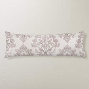 Coussins Longs Taupe Doux Damassé Aquarelle Floral Classique