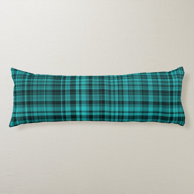 Coussins Longs Teal Black Plaid Pattern (Devant)