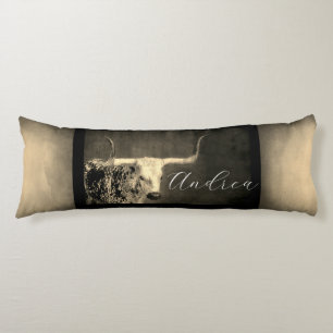 Coussins Longs Texas Longhorn cow sepia distressed ajouter votre 