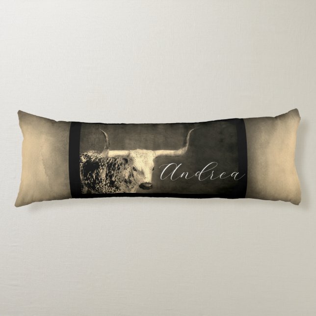 Coussins Longs Texas Longhorn cow sepia distressed ajouter votre  (Devant)