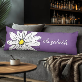 Coussins Longs Texte personnalisé marguerite mauve et jaune