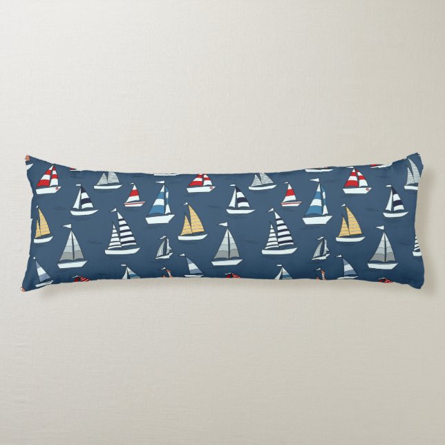 Coussins Longs Thème nautique, Bateaux à voile sur Bleu (Devant)