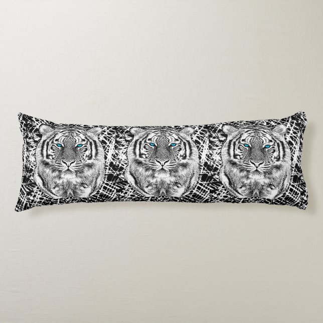Coussins Longs Tigre Noir Et Bleu Bleu Grattant (Devant)