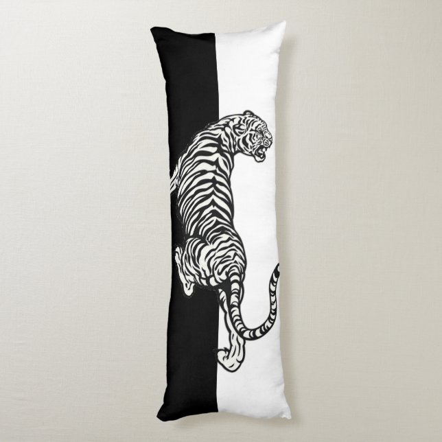 Coussins Longs Tigres en noir et blanc (Dos (Vertical))