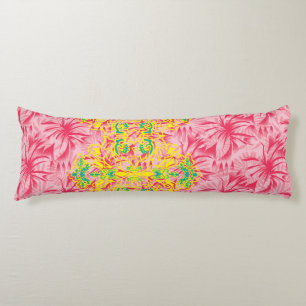 Coussins Longs Tissu rose vif avec patte florale vibrante