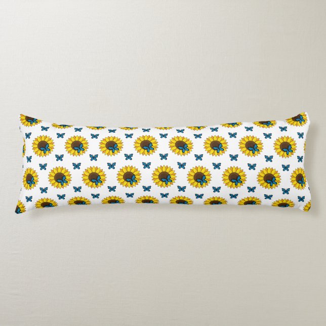 Coussins Longs Tournesol et papillon bleu (Devant)