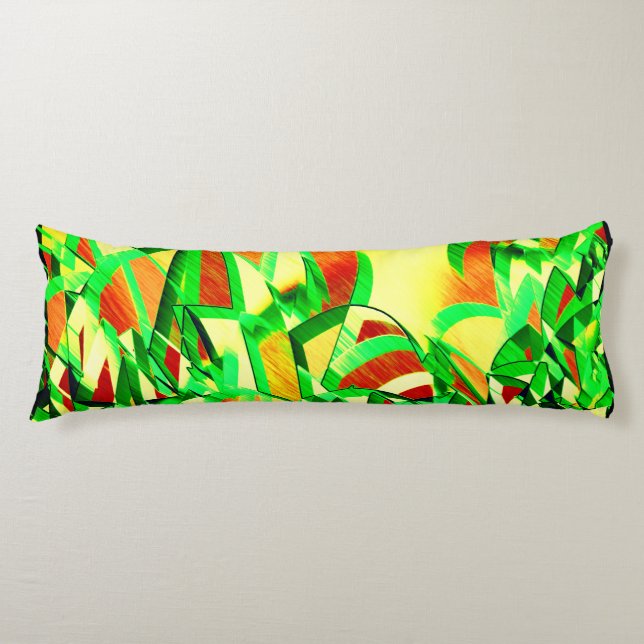 Coussins Longs Traînées verdâtres sur image rouge avec bruine (Devant)