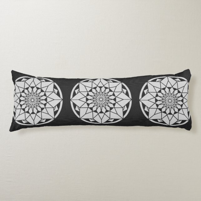 Coussins Longs Tricot Star Mandala noir et blanc (Devant)
