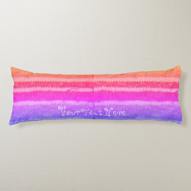 Coussins Longs tricoté clair rose lilas et orange rayé (Devant)