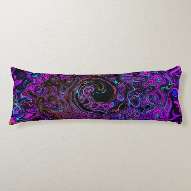 Coussins Longs Trippy Black et Magenta Retro Liquid Swirl (Devant)