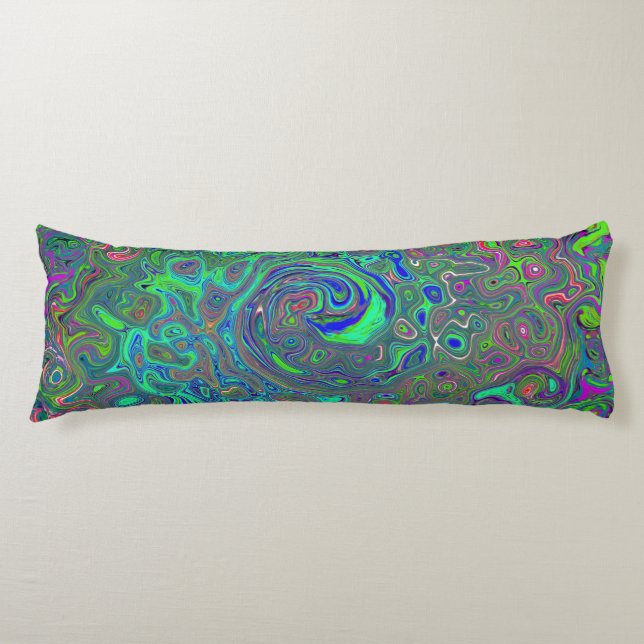 Coussins Longs Trippy Chartreuse et Blue Retro Liquid Swirl (Devant)