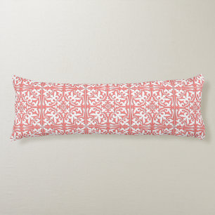 Coussins Longs Tuiles marocaines - corail rose et blanc