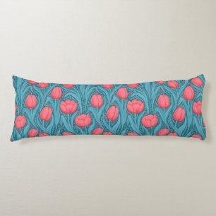 Coussins Longs Tulipes en bleu et rouge