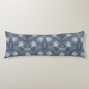 Coussins Longs Tulipes Rétro Nouveau en bleu et étain