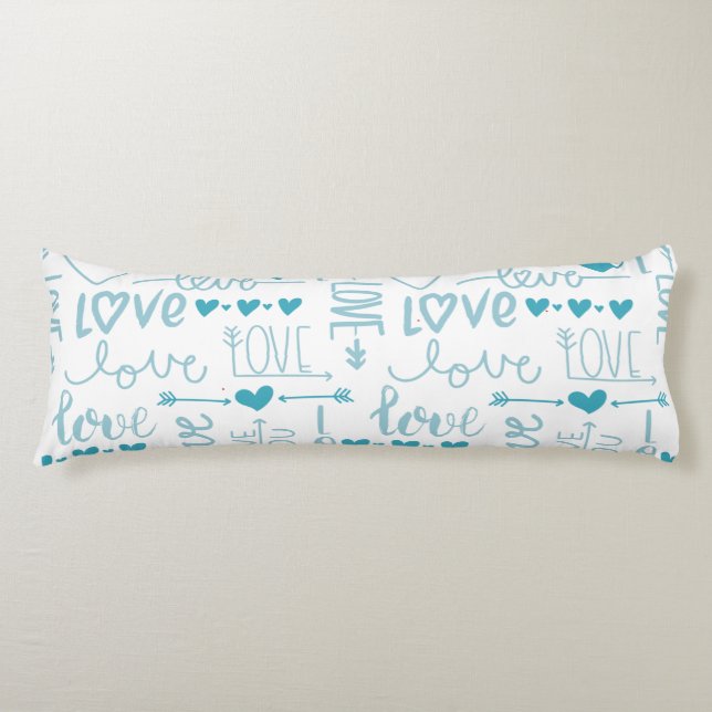 Coussins Longs Turquoise Amusement et Amour Moderne et Coeurs (Devant)