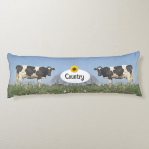 Coussins Longs Vaches de campagne sur fond bleu ciel personnalisé