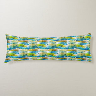 Coussins Longs Vert abstrait d'aquarelle, bleu