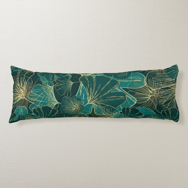 Coussins Longs Vert & Tones Feuilles exotiques (Devant)