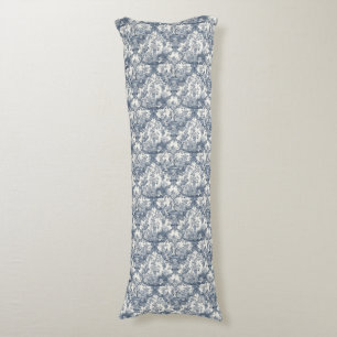 Coussins Longs Vintage damassé à fleurs Bleu toile de jouy