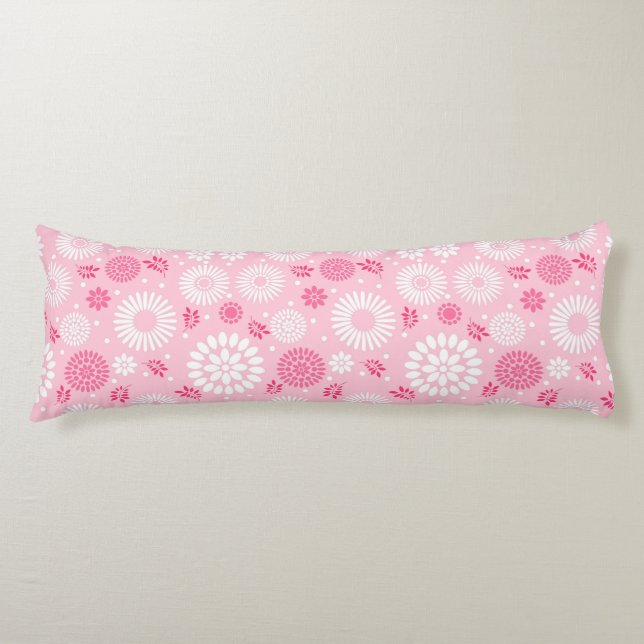 Coussins Longs Vintage Élégant Pink Blanc Motif Floral (Devant)
