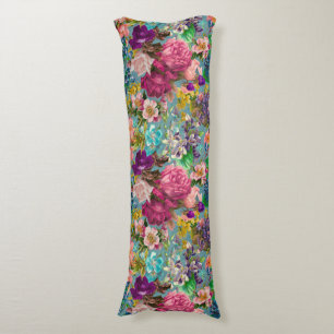 Coussins Longs Vintage shabby chic rose bleu rose motif