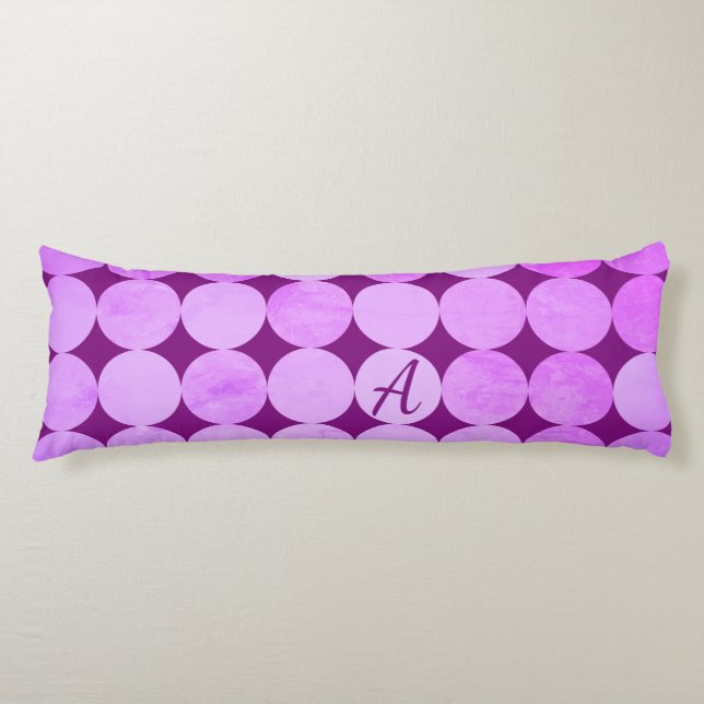 Coussins Longs Violet, Violet Magenta et Cercles roses Monogramme (Devant)